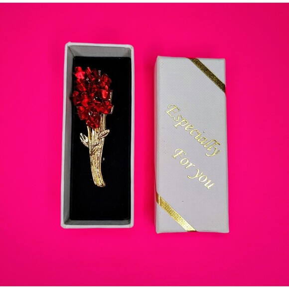 Bouquet Flower Brooch Pin Gold Tone Rose Crystal Gift Boxed Especially For You 1 - Picture 9 of 10